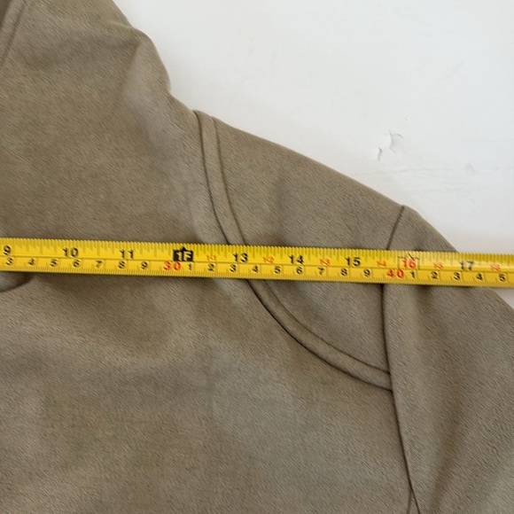 hem & thread tan long line open front light faux suede jacket with side pockets - Picture 14 of 16